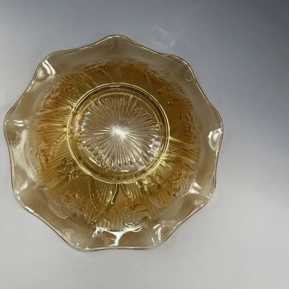 Jeanette Iridescent Marigold Iris & Herringbone‎ Ruffled Bowl 9.5